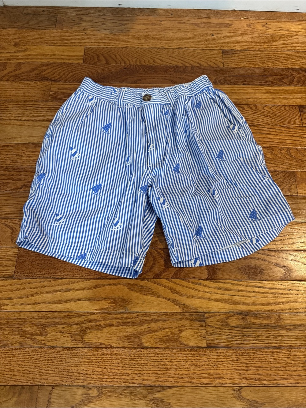 Blue Striped Sailboat Print Men’s Shorts